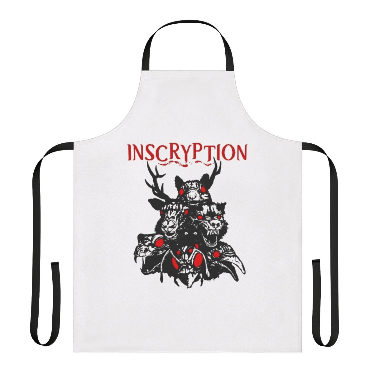 Apron featuring a stylized totemic design inspired by the Inscryption game logo