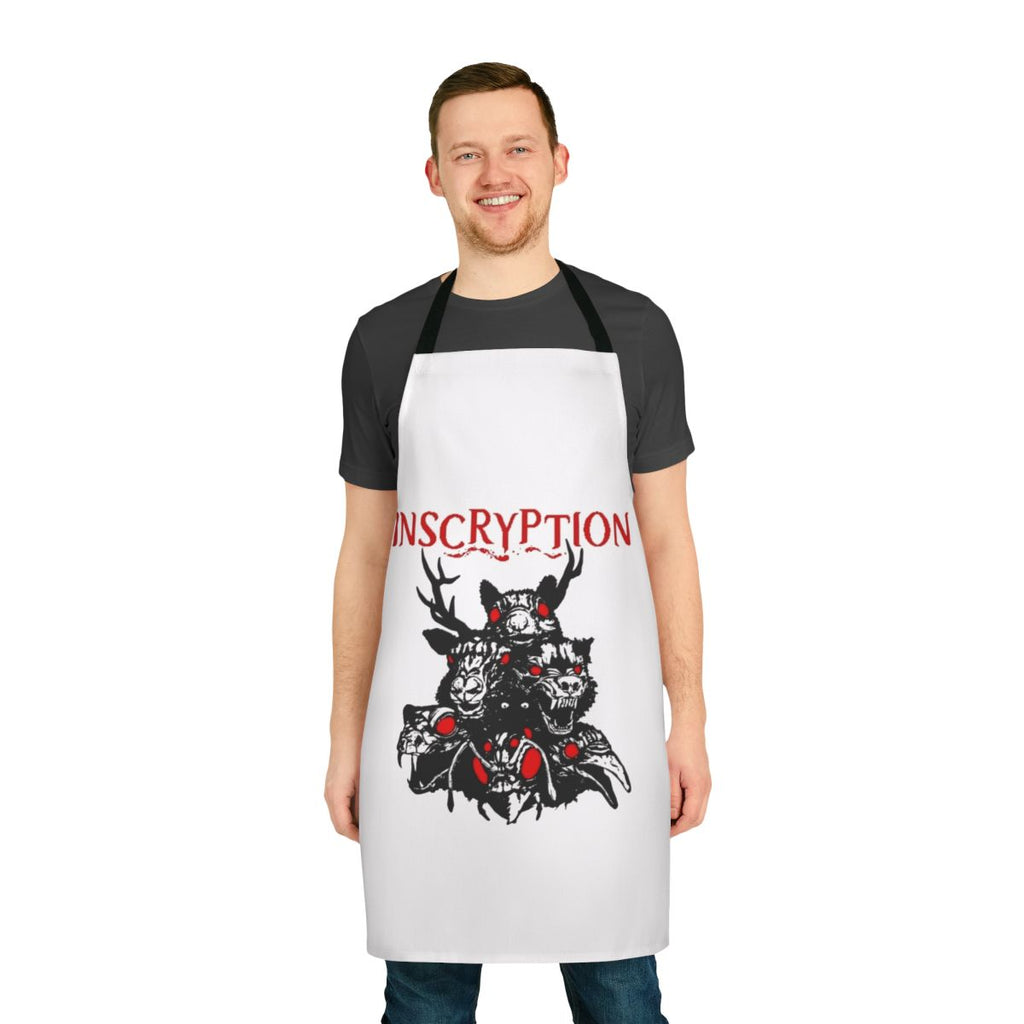 Apron featuring a stylized totemic design inspired by the Inscryption game logo