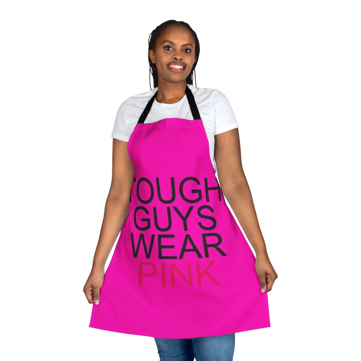 Tough guys wearing an infected pink shirt apron