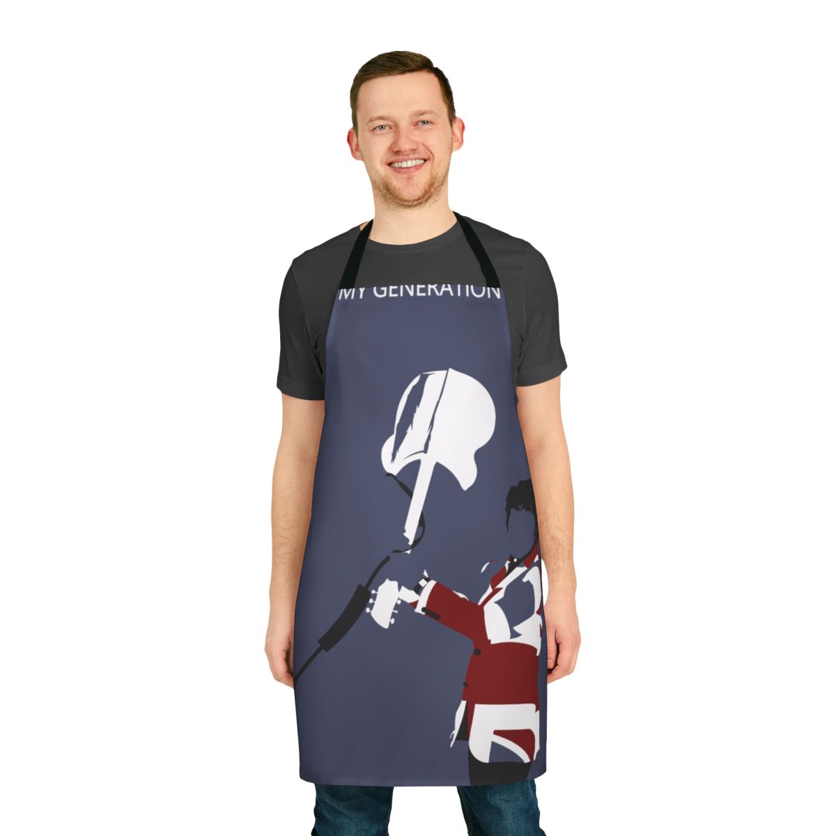 Minimalist art apron featuring a guitar design, inspired by Pete Townshend of the British rock band The Who.