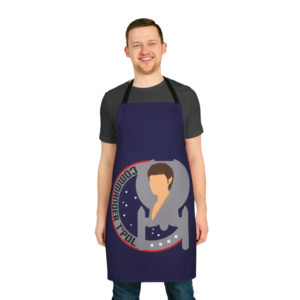 T'Pol inspired Star Trek Enterprise apron featuring the Vulcan officer from the popular sci-fi TV series.