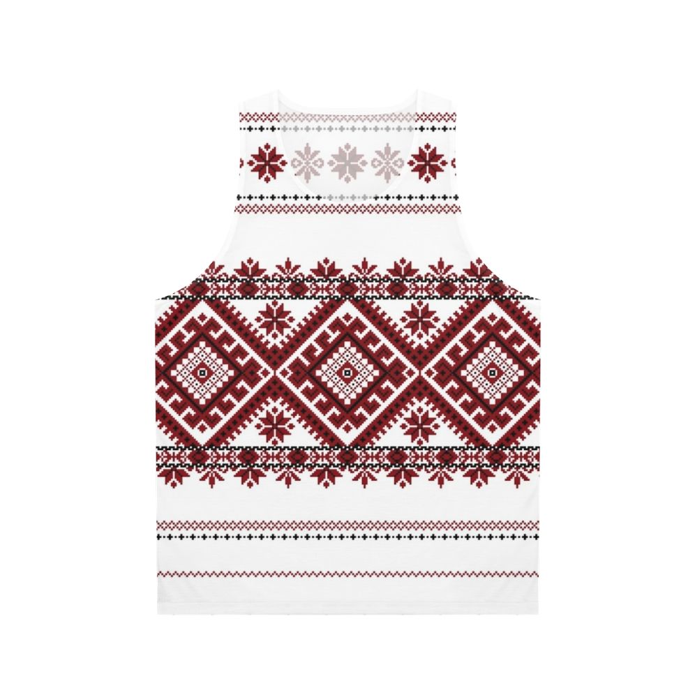 Unisex tank top with traditional Romanian geometric motif pattern