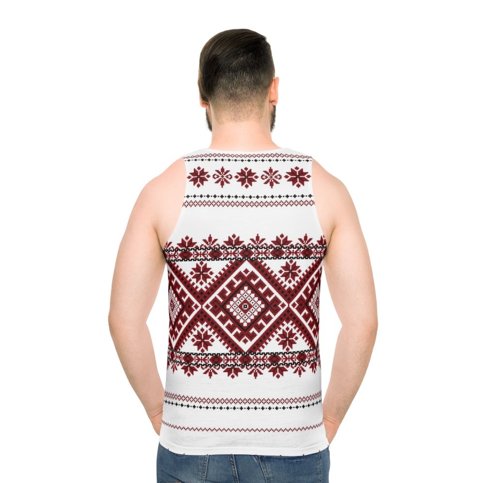 Unisex tank top with traditional Romanian geometric motif pattern