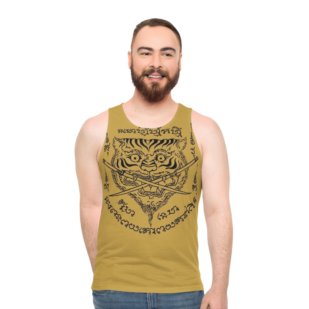 Traditional Thai Tiger and Swords Tattoo Design Unisex Tank Top