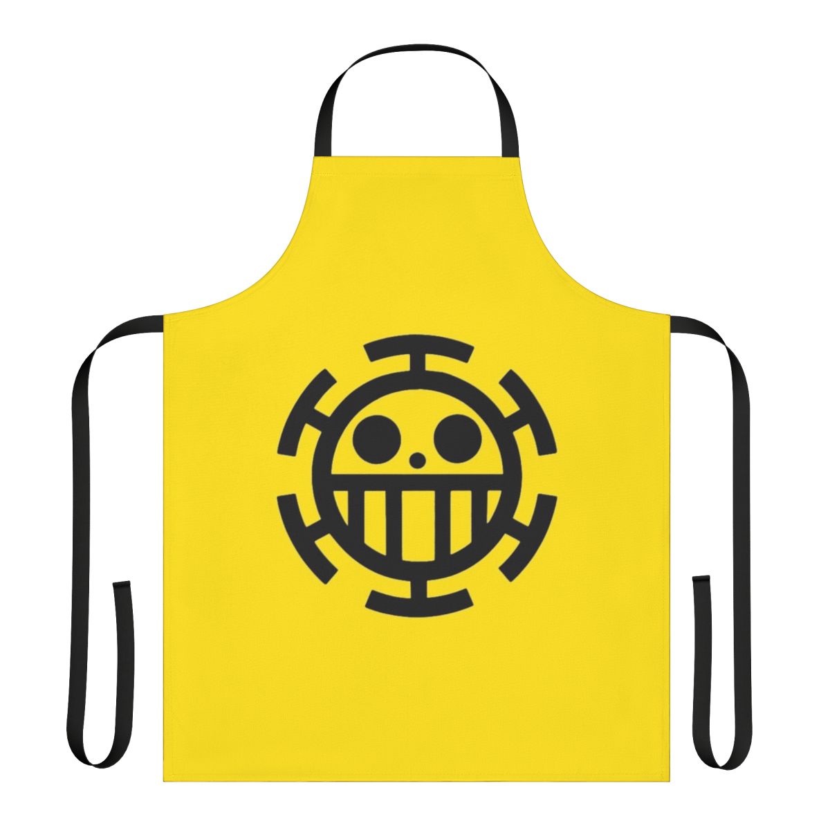 Trafalgar Law inspired cooking apron featuring the character's iconic heart symbol and straw hat