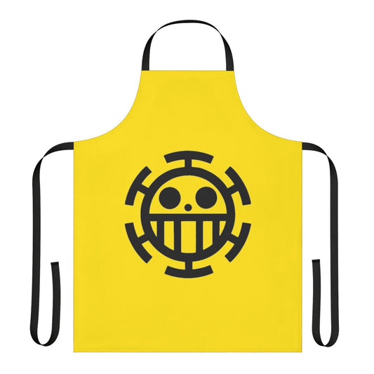 Trafalgar Law inspired cooking apron featuring the character's iconic heart symbol and straw hat