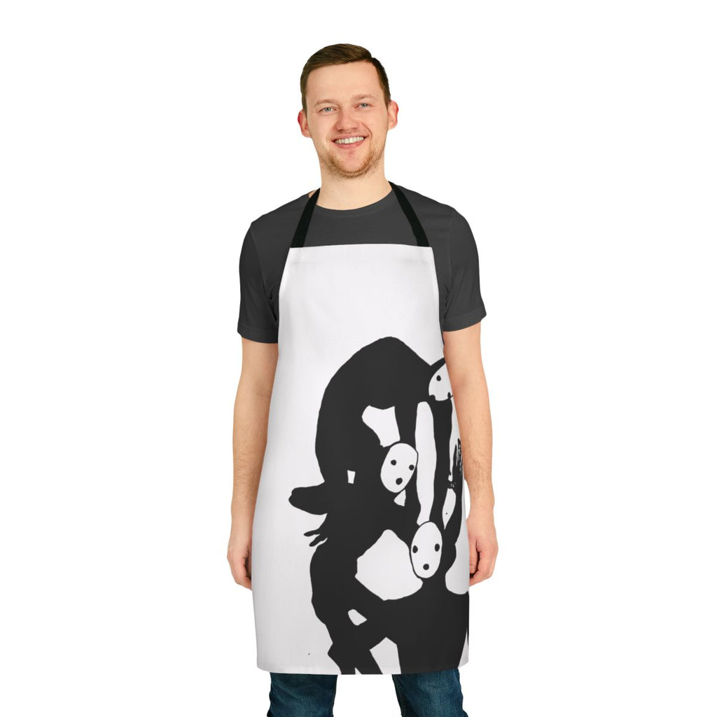 Black and white illustration of a tragedian character from the video game Pathologic, printed on a high-quality apron.