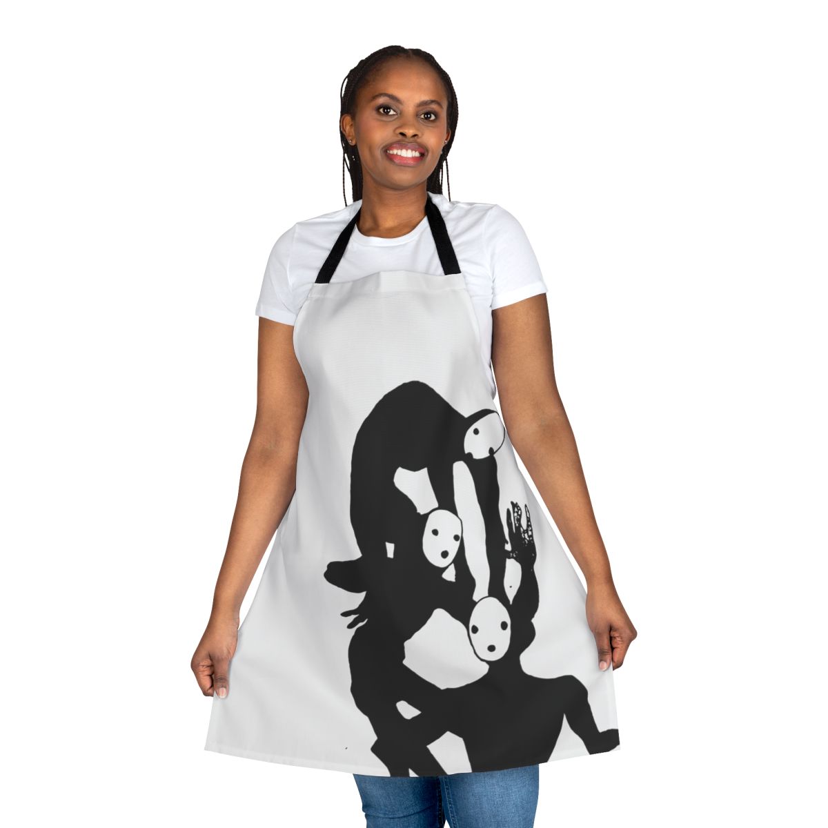 Black and white illustration of a tragedian character from the video game Pathologic, printed on a high-quality apron.