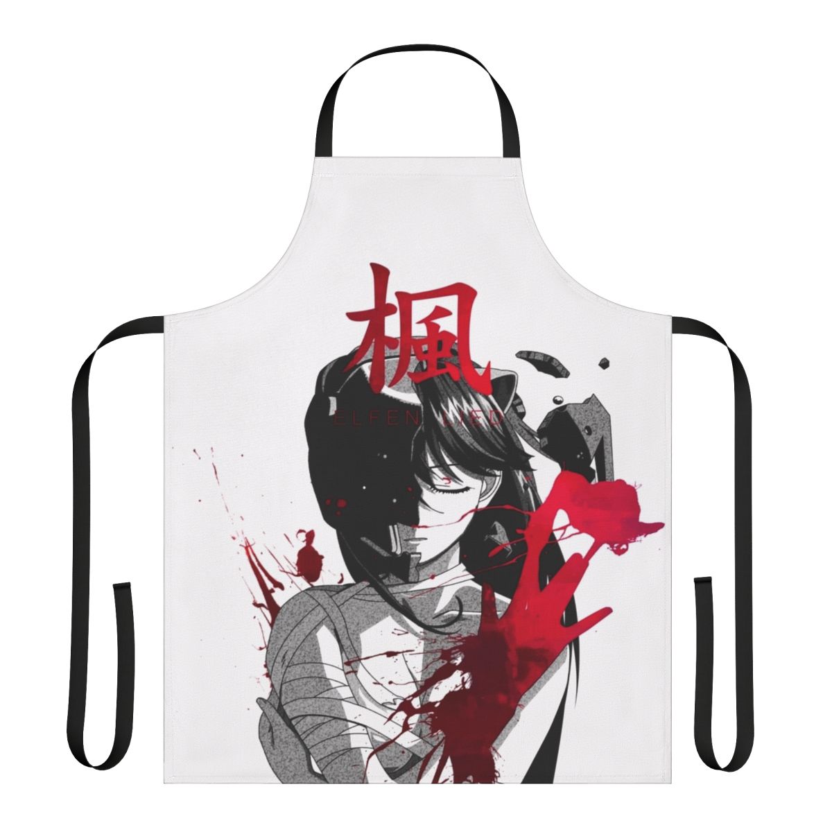 Tragic anime-inspired apron with dark, monochrome design