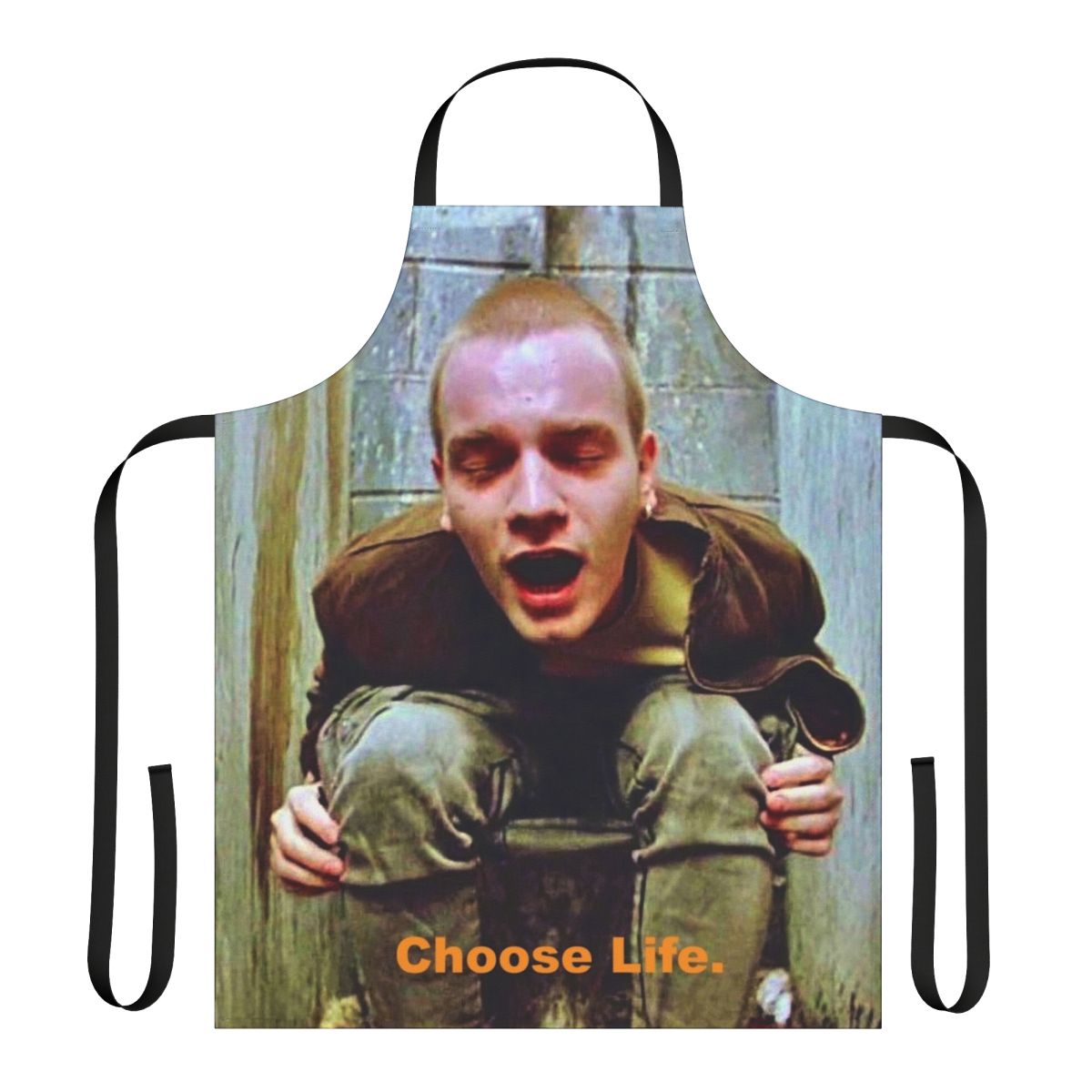 Trainspotting themed apron with iconic imagery and text