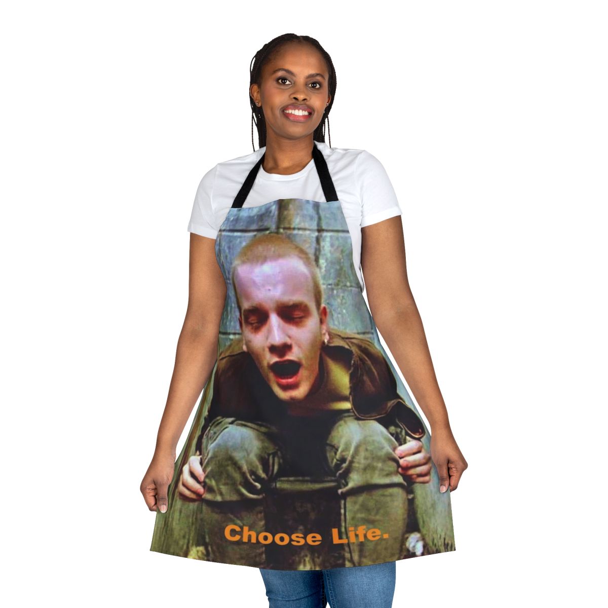 Trainspotting themed apron with iconic imagery and text