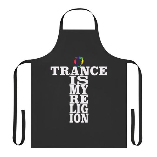 Trance-themed apron with headphones and music-related graphics