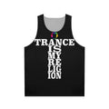 Trance music lover wearing a unisex tank top