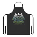 Apron featuring a minimalist watercolor design of sacred geometric triangles in a misty forest landscape