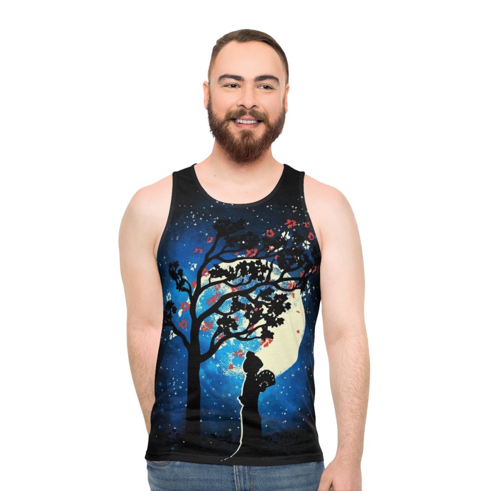 Tranquility unisex tank top with cherry blossom design