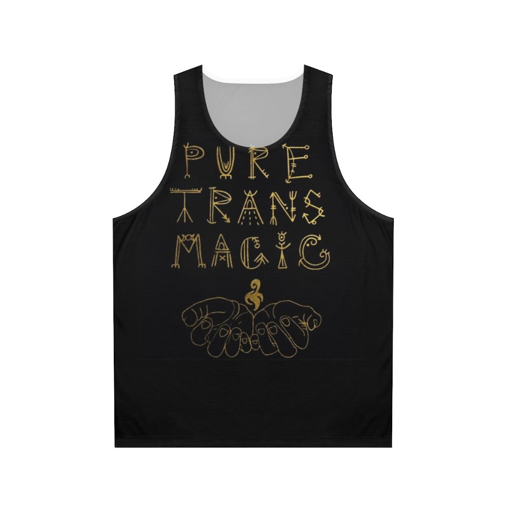 Transgender unisex tank top with trans magic and pagan symbols