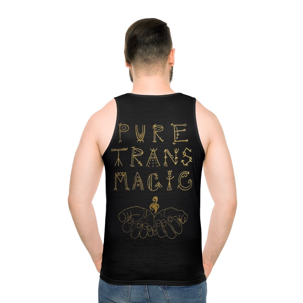 Transgender unisex tank top with trans magic and pagan symbols