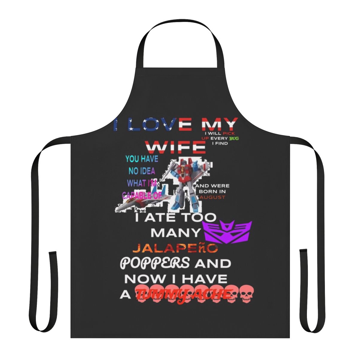 Transformer-themed apron with bold graphic design