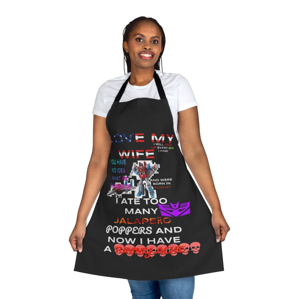 Transformer-themed apron with bold graphic design