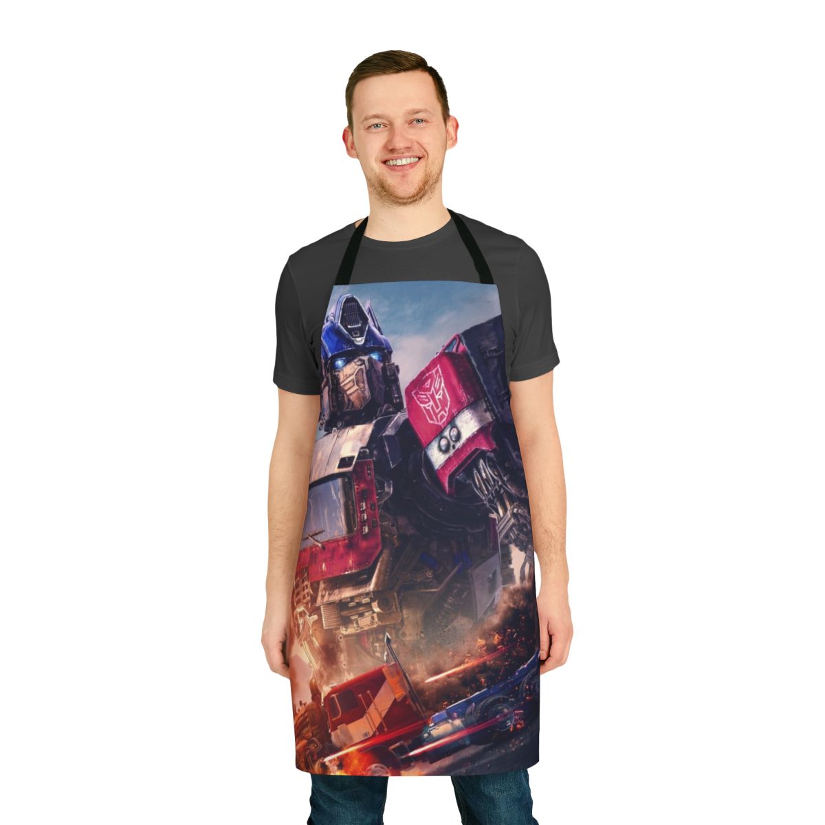 Transformers-inspired apron with robot characters