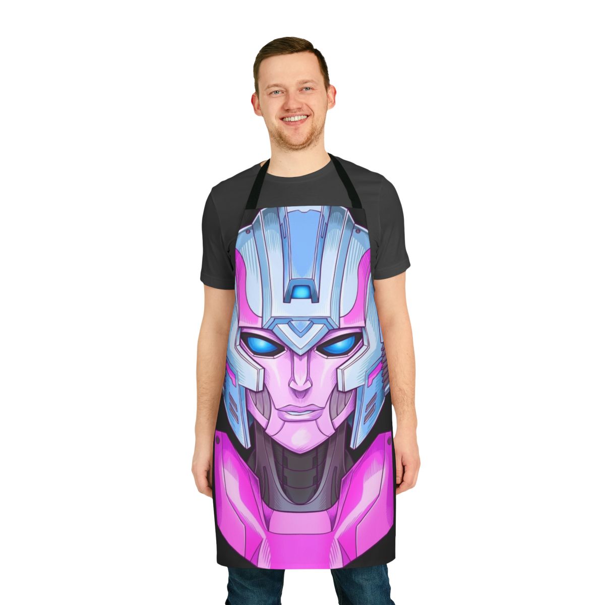 Transformers-inspired apron featuring the Autobot Arcee's mecha-style robot design