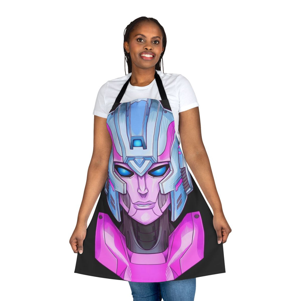 Transformers-inspired apron featuring the Autobot Arcee's mecha-style robot design