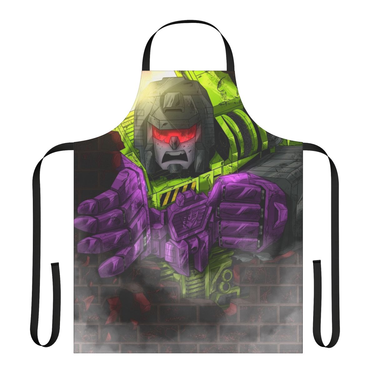 A transformer-themed apron with the Devastator character design