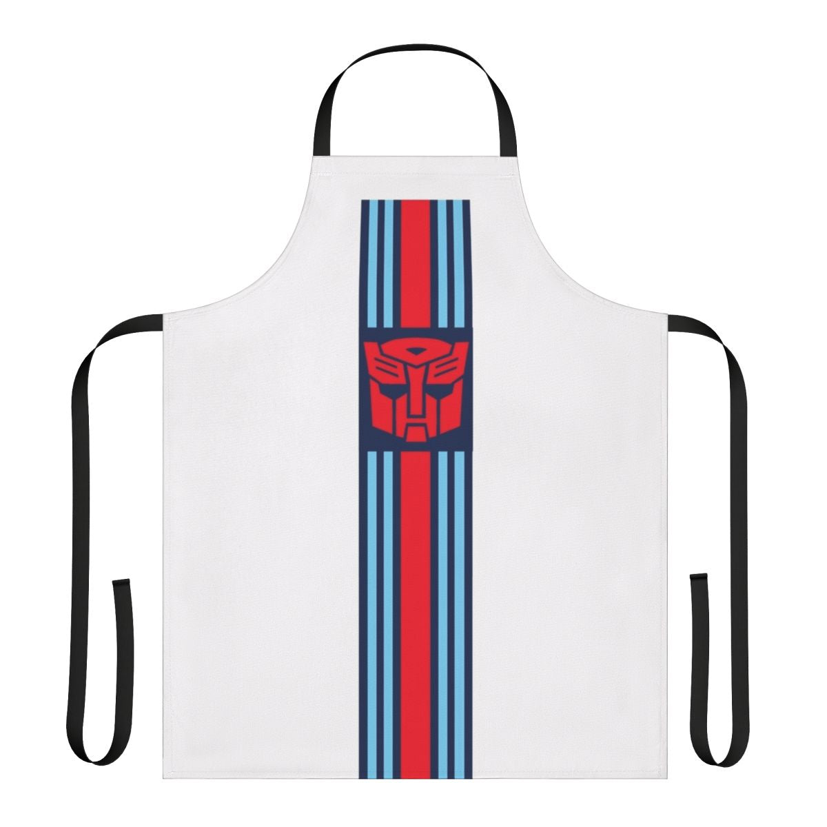 Transformers-themed kitchen apron with robot characters and race car graphics