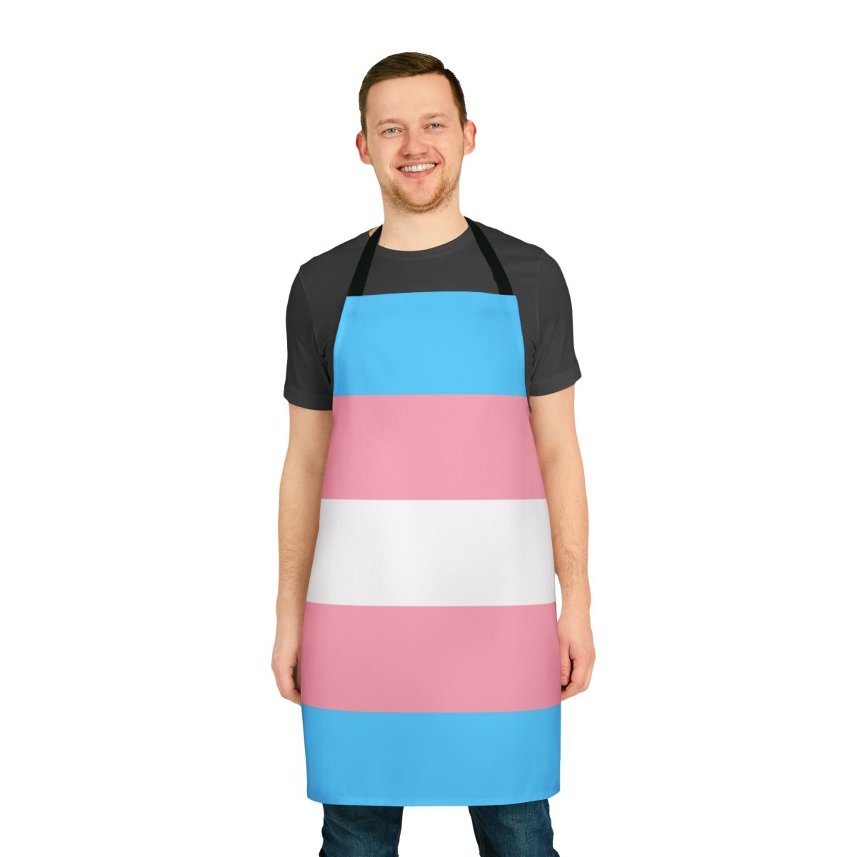 Transgender pride flag-inspired apron with rainbow colors