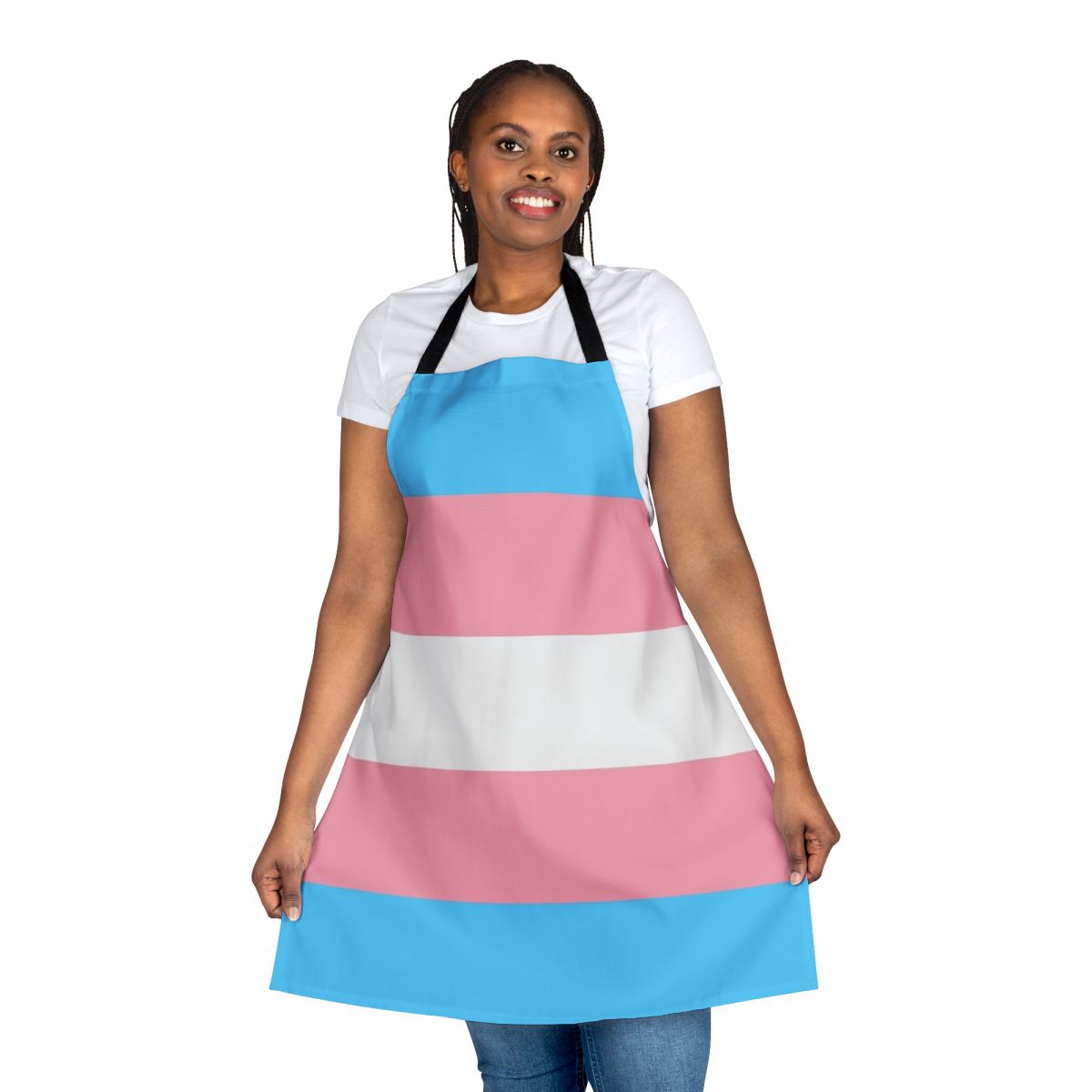 Transgender pride flag-inspired apron with rainbow colors
