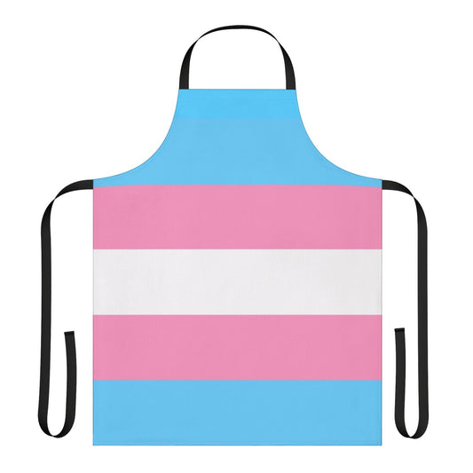 Transgender pride flag themed apron with the trans flag colors and design