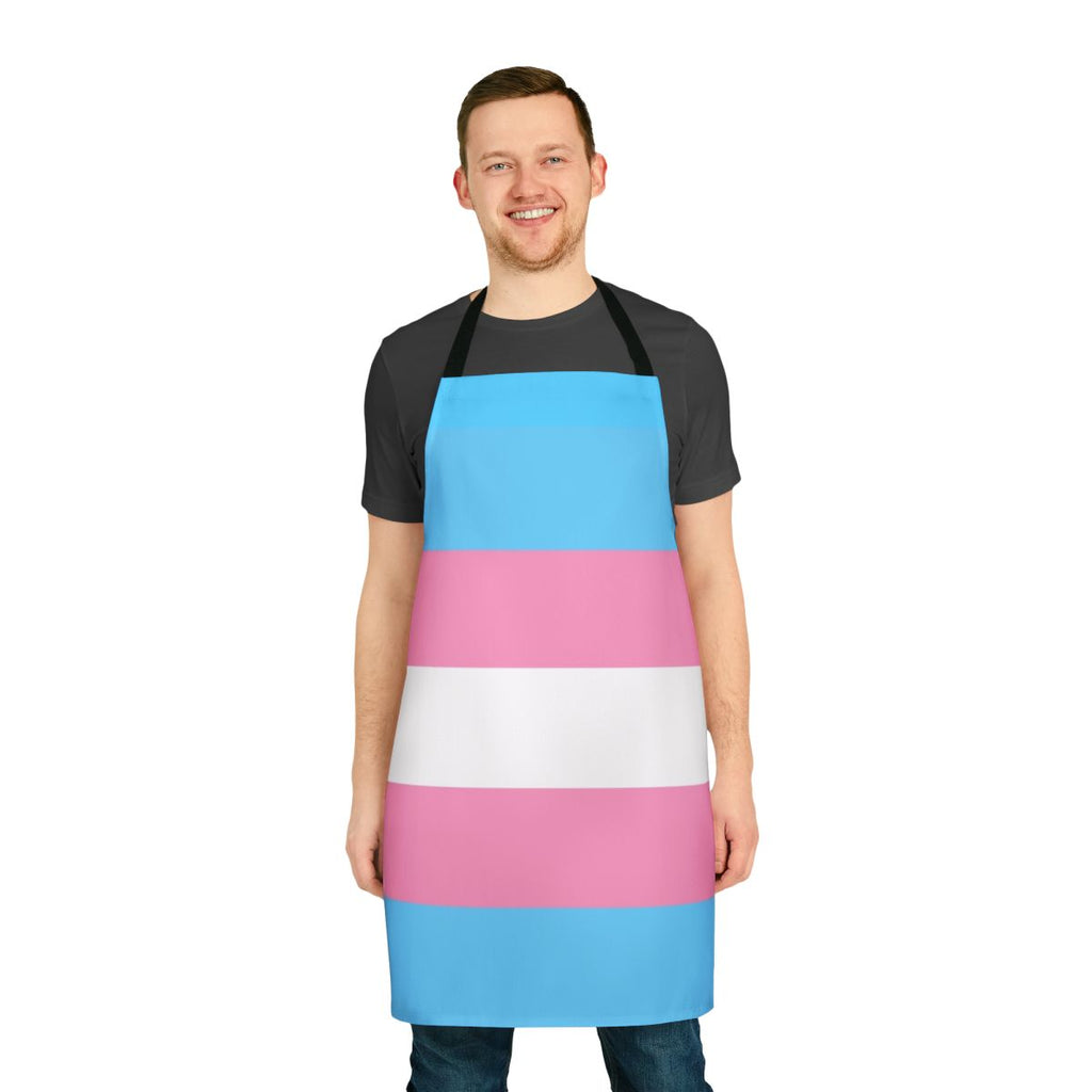 Transgender pride flag themed apron with the trans flag colors and design