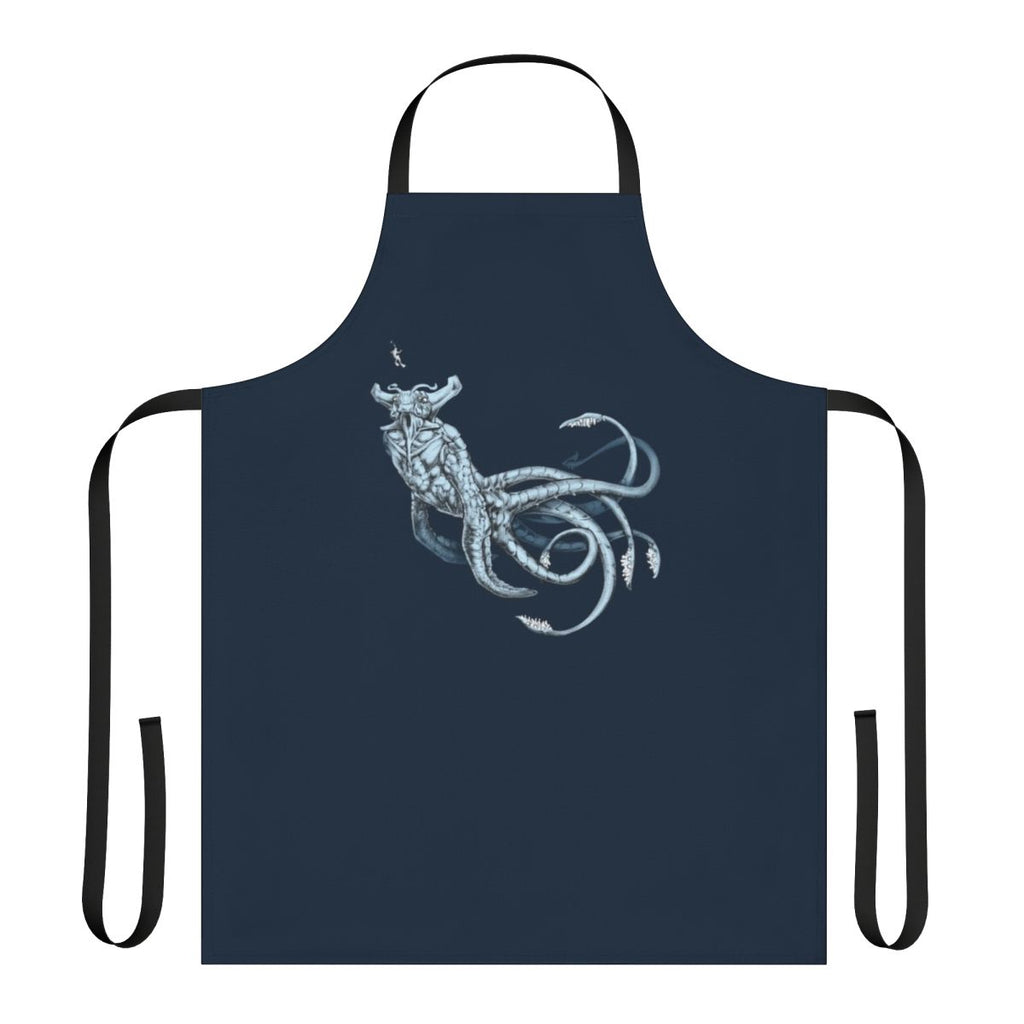 Transparent kitchen apron with a sea creature design, perfect for Subnautica fans