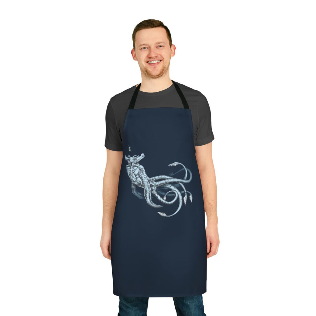 Transparent kitchen apron with a sea creature design, perfect for Subnautica fans