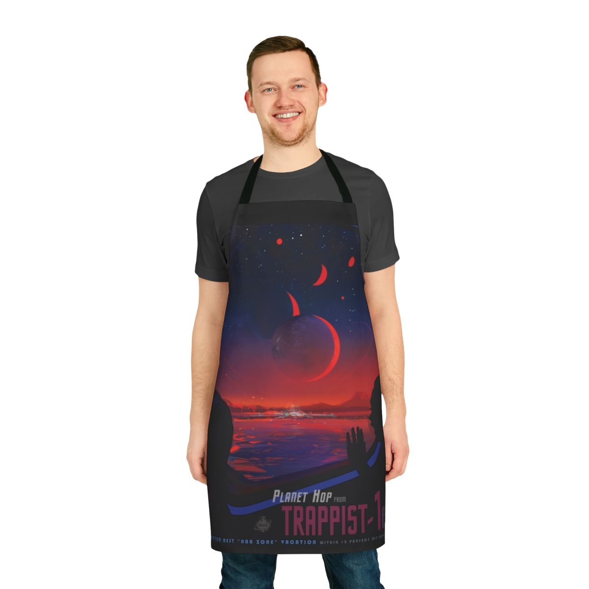 Trappist 1 inspired space exploration poster apron design