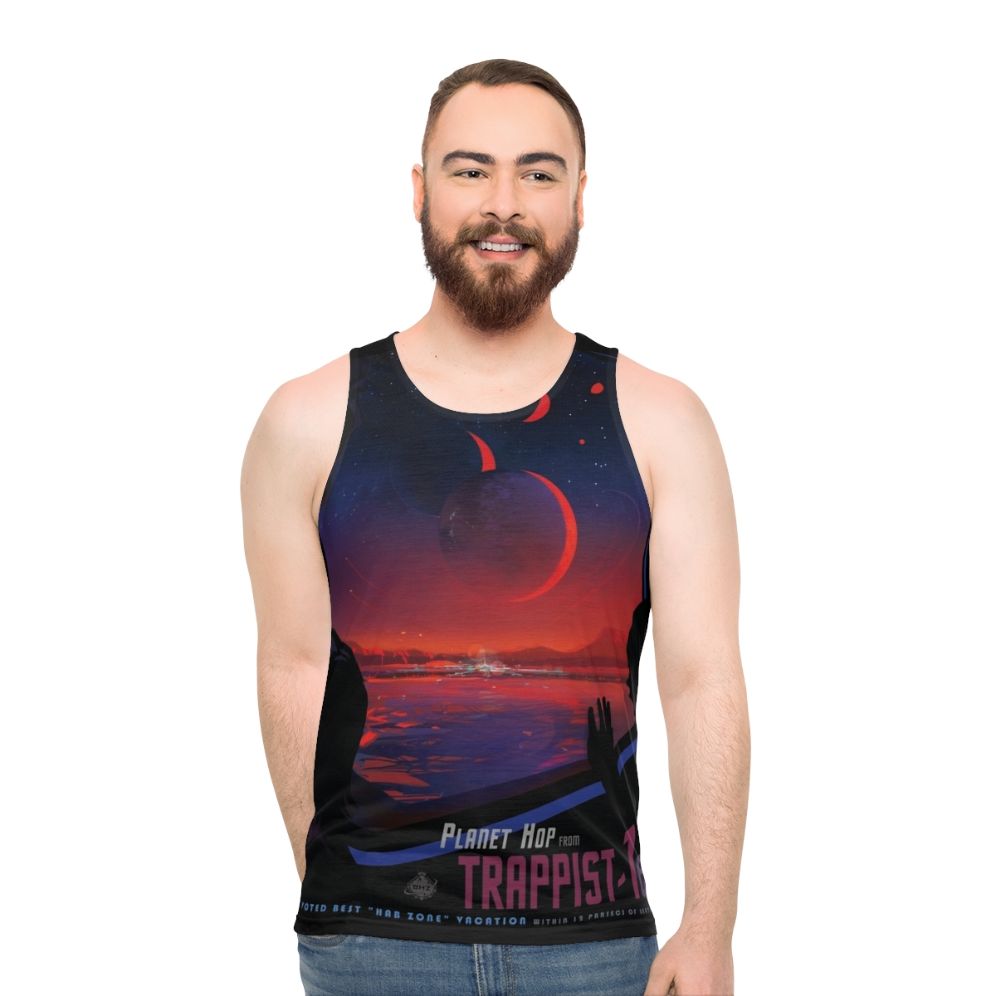 Trappist 1 space travel unisex tank top with vintage NASA and planet design