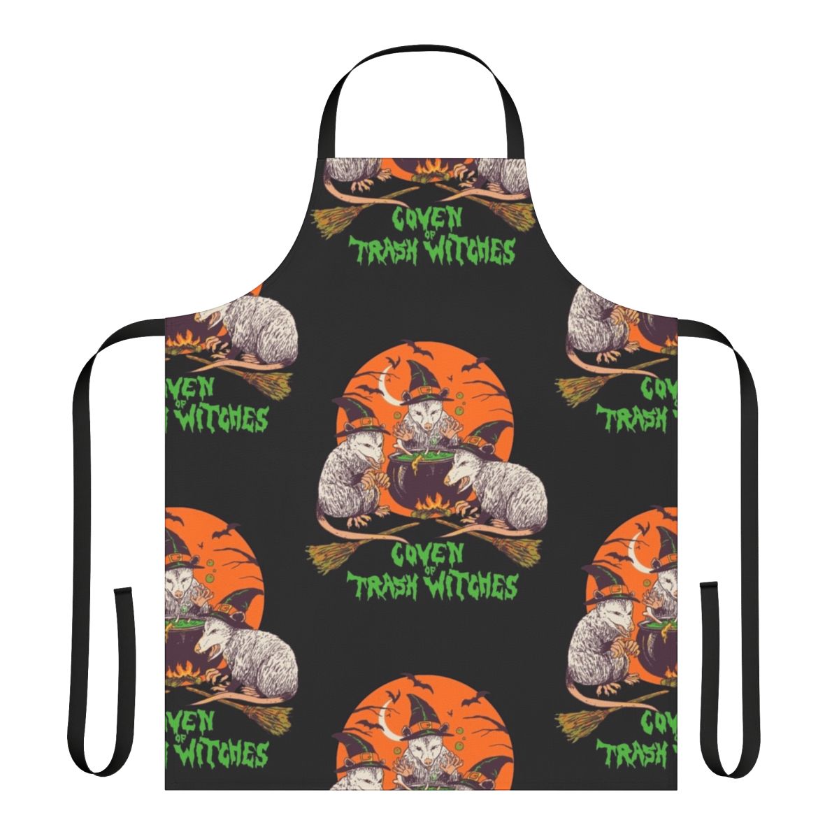 Trashy witch apron featuring a cute opossum or possum design