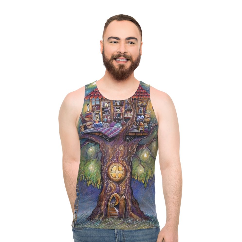 Treehouse Unisex Tank Top with Nature-Inspired Design