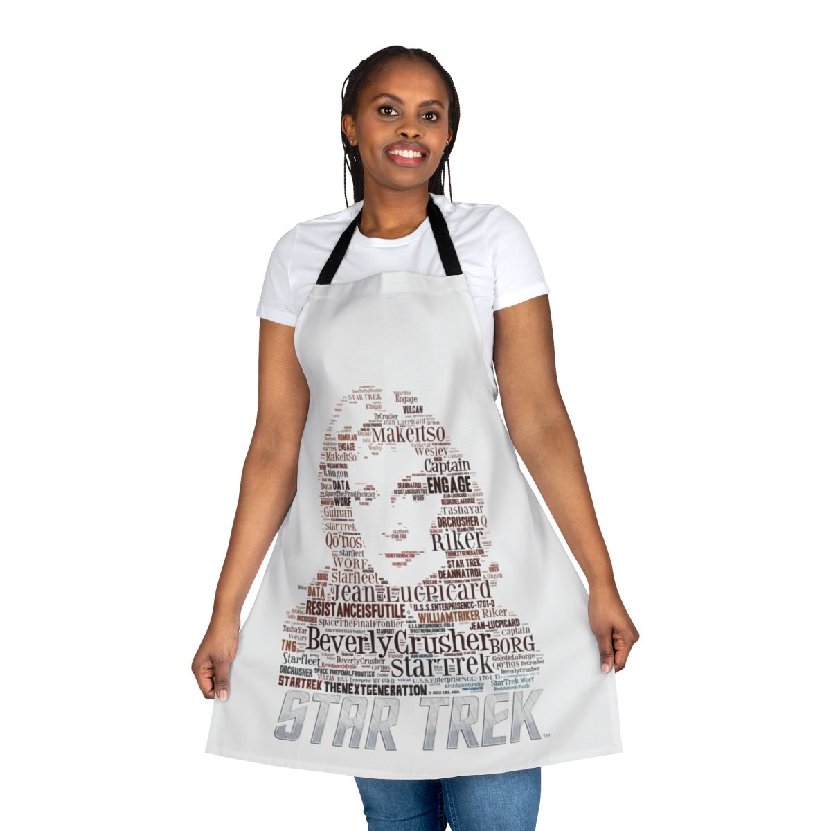 Trekkie-inspired Star Trek-themed apron featuring the character Dr. Beverly Crusher from The Next Generation.