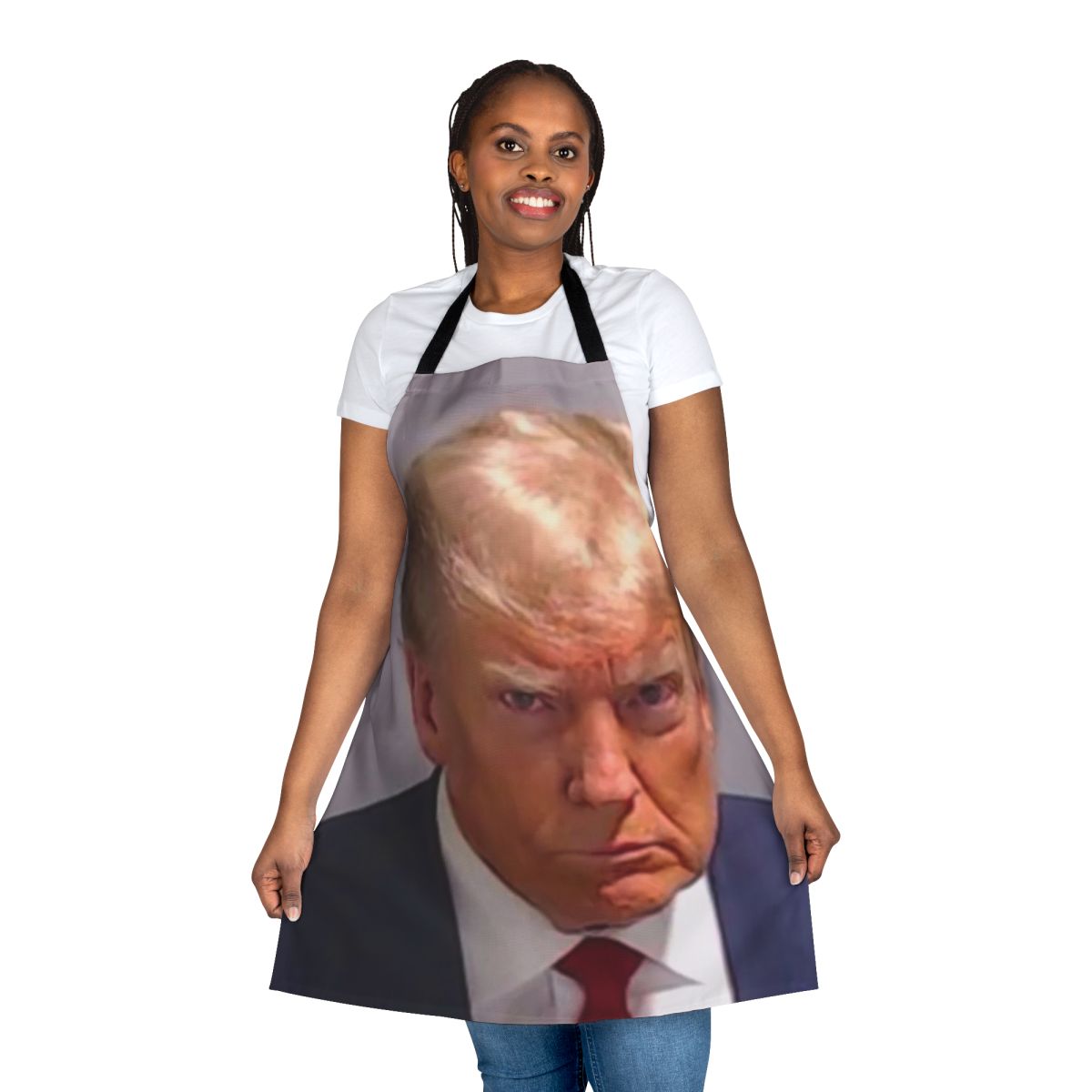 Trump Mugshot Inspired Apron - Parody Design for Political Protest and Humor
