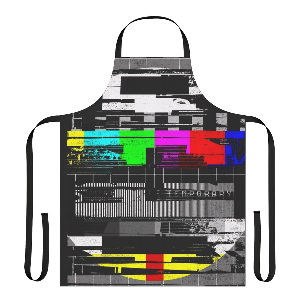 Graphically distressed and textured apron with a playful, retro-inspired glitch design.