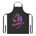 A vibrant and stylish goat-themed apron with a retro synthwave design.