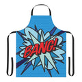 Vibrant comic book-inspired pop art graphic design on a modern apron
