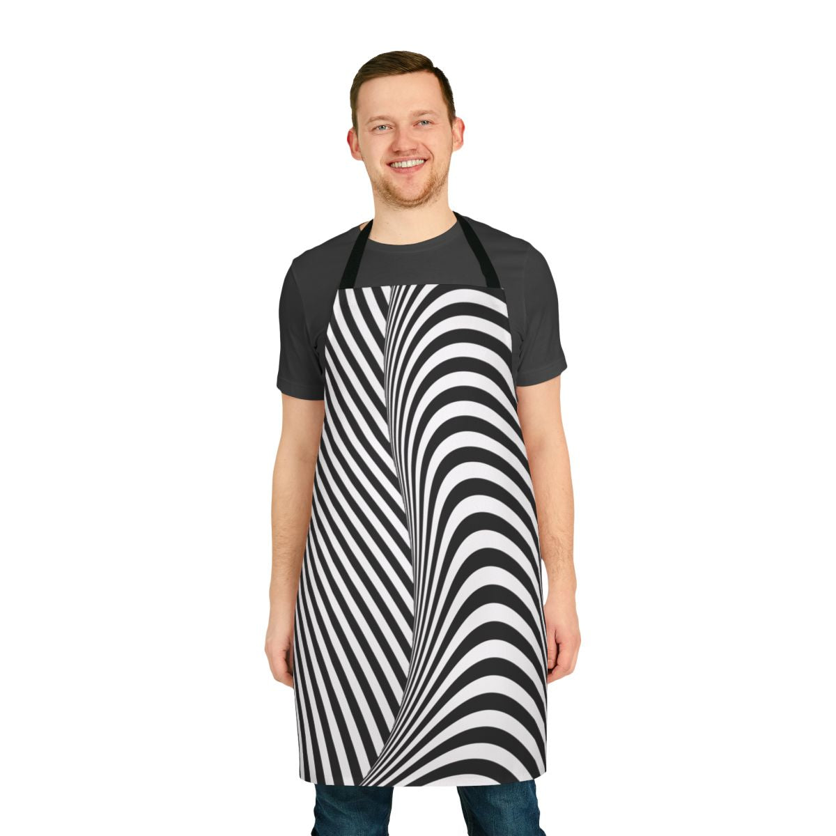 Stylish optical illusion wave design apron in black and white