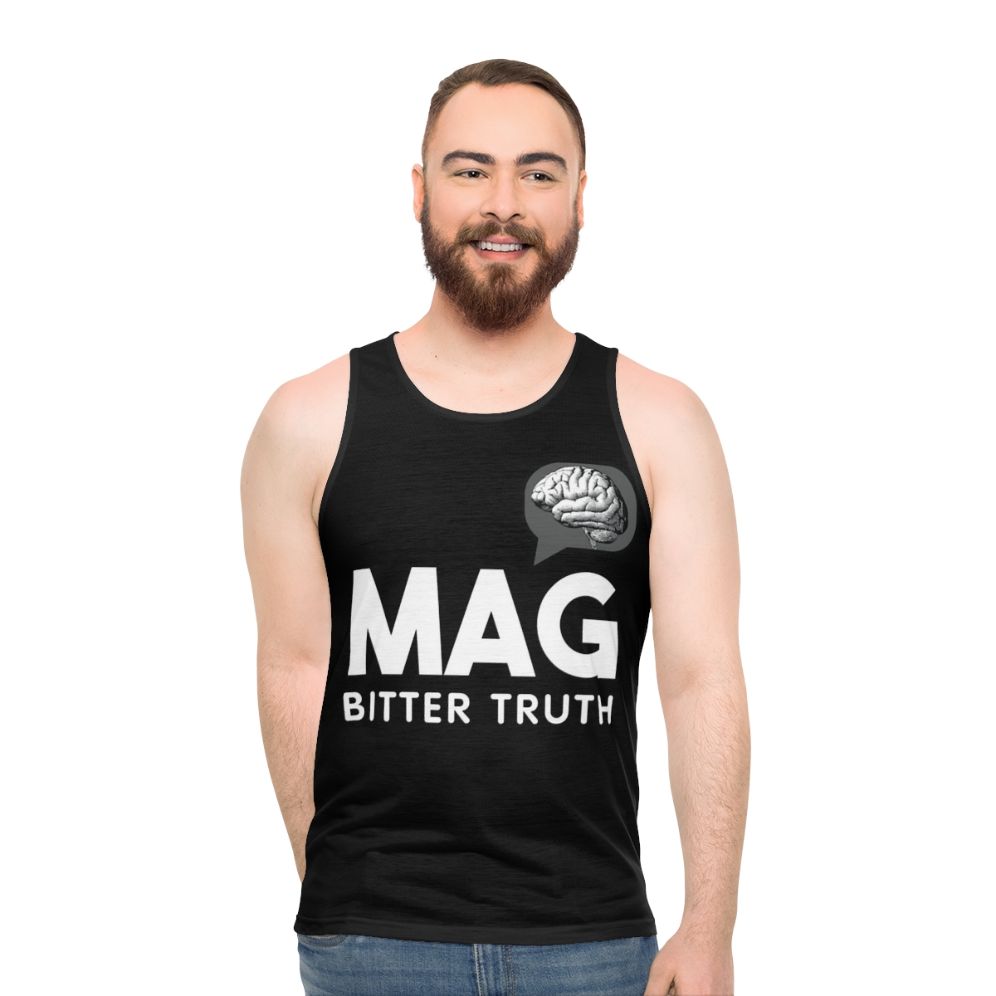 Trendy unisex tank top with graphic design