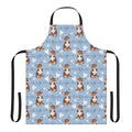 A tri-color chihuahua-themed cooking apron with a cute, cartoon-style print.