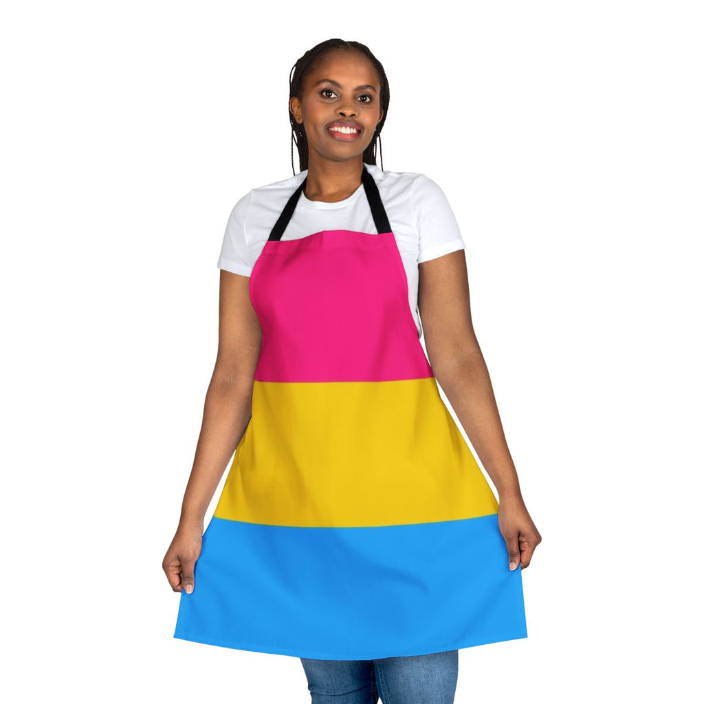 Tri-color design LGBTQ+ pride apron with pink, yellow, and blue colors