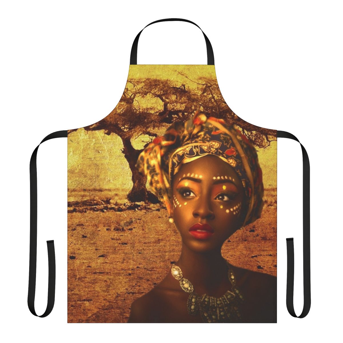 Vibrant abstract African-inspired apron with a striking queen design