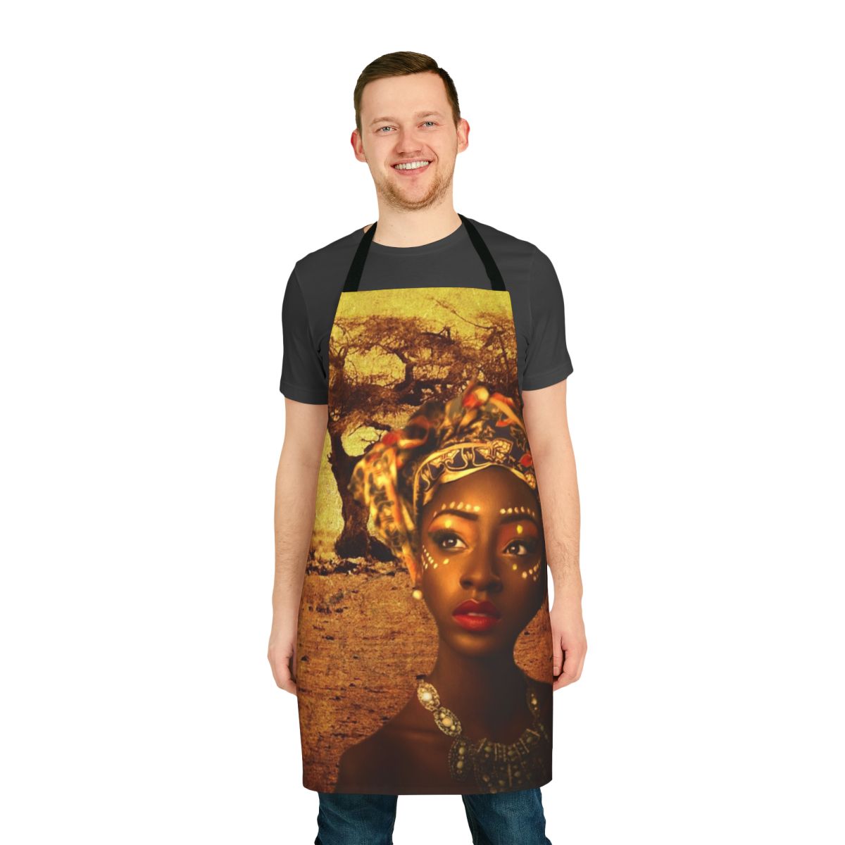Vibrant abstract African-inspired apron with a striking queen design