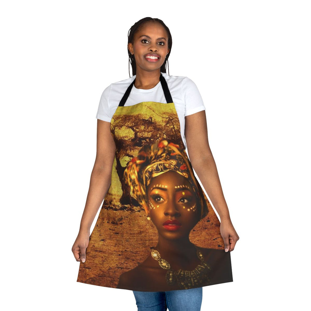 Vibrant abstract African-inspired apron with a striking queen design